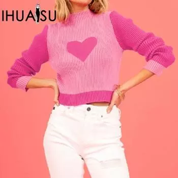 IHUASU Зимний свитер с воротником «Любовь» на День святого Валентина, пуловер, нижний свитер, женский свитер S красный