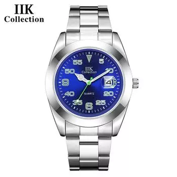 IIK Aperture Business Синий циферблат Цифровые мужские кварцевые водонепроницаемые часы со стальным ремешком и календарем
