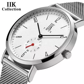 IIK Мужские часы из нержавеющей стали, стальная сетчатая цепочка, простые мужские часы, водонепроницаемые мужские часы