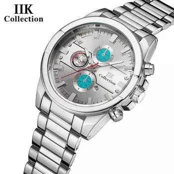 IIK Мужские часы Водонепроницаемые модные часы из сплава Трехконтактный календарь Кварцевые часы