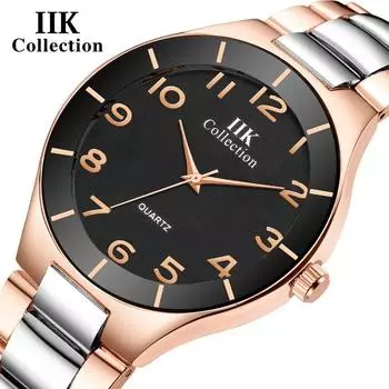 IIK Простые водонепроницаемые мужские кварцевые часы с большими цифровыми стрелками для пожилых людей