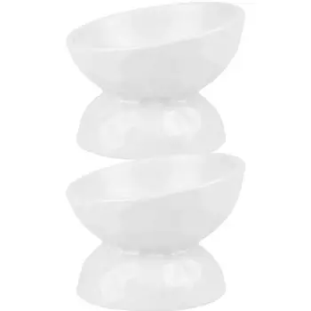 iikuru Cat Feeding Small Dog Feeding Set of White Ceramic Slanted Pet Food Bowl Tableware Dish Y885 Bowl, Stand, 2,