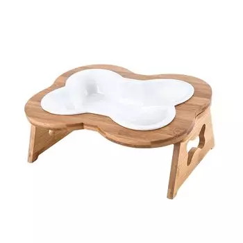 iikuru Dog Tableware Ceramic Small Dog Food Bowl Stand Wooden Pet Food Container Dog Food Container Cat Food Container Pet Tableware Feeding Stand