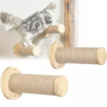 iimono117 Cat 2 Cat Wall Pole Cat Cat Stairs with Twine Easy to Create a Play Area for Space Left Right Up of Steps, Pieces, Wall-Mounted Stairs, бежевый