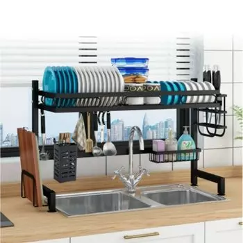 iimono117 Сушилка для посуды над раковиной 55 см Узкая кухонная большая для палочек для еды разделочной доски нержавеющая простая сборка стойка, 2-ярусная, [ширина - 95 см] 2-ярусная чёрный
