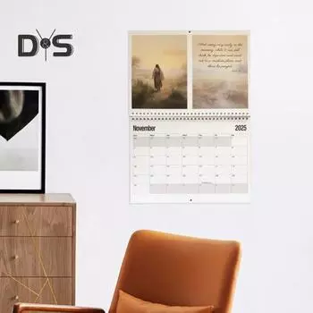 Иисус 2025 Настенный календарь Иисус Искусство Иллюстрации Настенный календарь Ежемесячный планировщик Религиозные стихи из Библии Календарь Подарок для христианских друзей семьи 2pcs