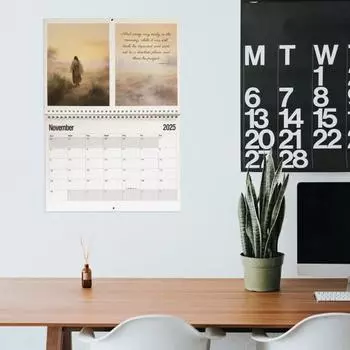 Иисус 2025 Настенный календарь Иисус Искусство Иллюстрации Настенный календарь Ежемесячный планировщик Религиозные стихи из Библии Календарь Подарок для христианских друзей семьи 2pcs