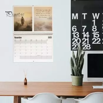 Иисус 2025 Настенный календарь Иисус Искусство Иллюстрации Настенный календарь Ежемесячный планировщик Религиозные стихи из Библии Календарь Подарок для христианских друзей семьи 2pcs