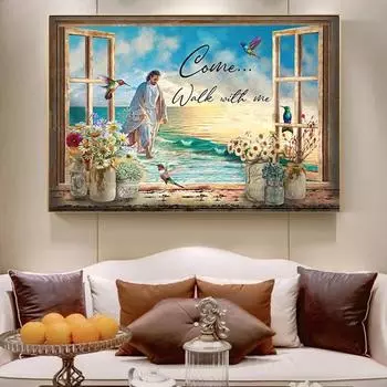 Иисус Христос, иди со мной, холст, картина, постер с изображением Иисуса и принты, религиозные настенные художественные картины для гостиной, домашний декор 21x30cm No Frame