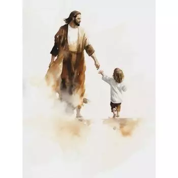 Иисус и Младенец Христос с Мальчиком Иисусом Портрет Христос Детский Сад Акварели Постер Холст Живопись Настенные Картины Домашний Декор 21cm30cm NoFrame