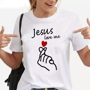 Футболка ZIMOXUAN Jesus Love Me Finger Heart для девочек и женщин с принтом в виде букв, футболка с религиозным рисунком и надписью Jesus Christian God Faith S белый