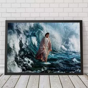 Иисус повелевает ветрам и волнам Плакат Бог Плакат Вера Христианская настенная картина Украшение гостиной Безрамное 21x30cm No Framed
