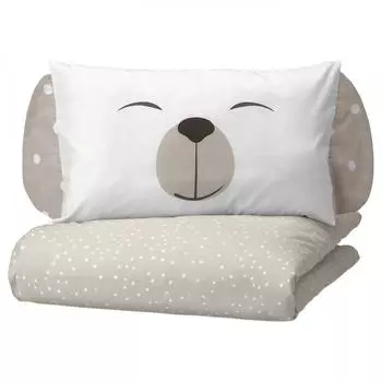 IKEA DR MSLOTT Комплект постельного белья для кроватки из 3-х предметов с рисунком собаки бежевый 60х120 см