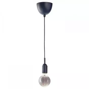 IKEA GR VACKA MOLNART pendant light bulb dark blue gray clear glass 95 mm
