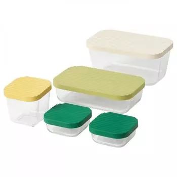 IKEA HAVSTOBIS Herbstovis Контейнер для хранения продуктов + 5 крышек, прозрачный/разноцветный
