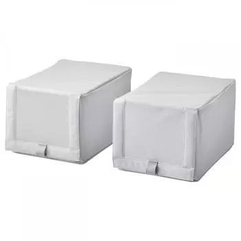 ИКЕА ХЕММАФИКСАРЭ обувная коробка ткань в полоску бело-серая 23x34x19 см