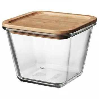 IKEA IKEA 365 IKEA 365 Контейнер для пищевых продуктов с крышкой квадратный стеклянный бамбук 1,2