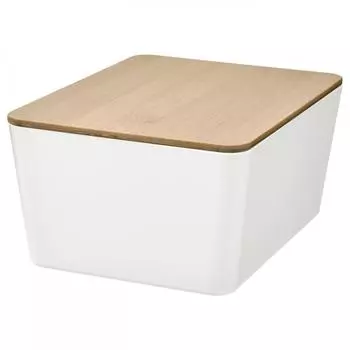 IKEA KUGGIS Коробка для хранения печенья+крышка бамбук белый 13x18x8 см