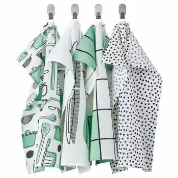 IKEA Кухонная салфетка 45x60 комплект РИННИГ: см, 4, белый/зеленый (904.763.57)