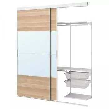IKEA SKYTTA Sitta BOAXEL Boaxel встроенный шкаф+раздвижная дверь белая мехем сова белая морилка с рисунком дуба зеркало стекло 202x60x240 см