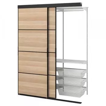 IKEA SKYTTA Sitta BOAXEL Boaxel встроенный шкаф+дверь-купе черный двусторонний Мехам белая морилка дуб узор 152x65x205 см