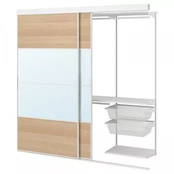 IKEA SKYTTA Sitta BOAXEL Boaxel встроенный шкаф+раздвижная дверь белая мехем сова белая морилка с рисунком дуба зеркало стекло 202x65x205 см