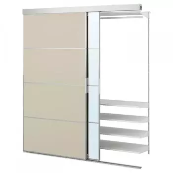 IKEA SKYTTA Sta BOAXEL Boaxel встроенный шкаф+раздвижная дверь алюминиевый ящик сова серый бежевый зеркало стекло 177x65x205 см