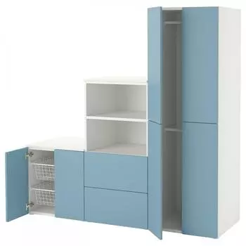 ИКЕА СМ СТАД Смостад ПЛАТСА Комбинация для хранения белый синий 180x57x181 см