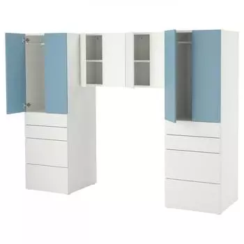 ИКЕА СМ СТАД Смостад ПЛАТСА Комбинация для хранения белый синий 240x57x181 см