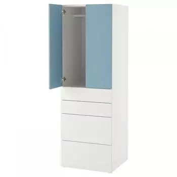 ИКЕА СМ СТАД СМОСТАД ПЛАТСА шкаф белый синий +4 ящика 60x57x181 см