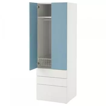 ИКЕА СМ СТАД СМОСТАД ПЛАТСА шкаф белый синий +3 ящика 60x57x181 см