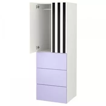 IKEA SM STAD SMOSTAD PLATSA wardrobe white stripes lilac+3 drawers 60x57x181 cm