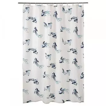 IKEA VATTENSJ N Шторка для душа белая синяя рыбка 180x200 см