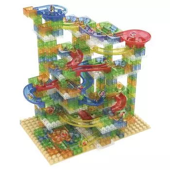 Ikeda Kogyosha Clear Rolling Marble Coasters 402 Pieces Plate [Clear/Block/Block Coaster/Educational Toy/402 Pieces/Base Included]