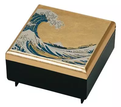 Ikeda Music Box Clock Gold Leaf Jewelry Box Black Wave Let It Go 64028