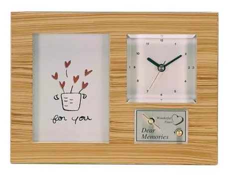 Ikeda Музыкальная рамка с часами Чистый звук Кварц Древесина 63016 Фото x Коробка/Фото (Облако Самолета) Размер приблизительно. 12,7 8,9 см