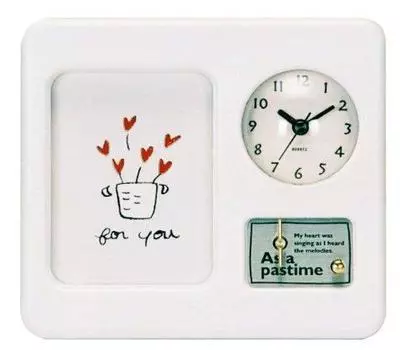 Ikeda Photo Frame with Music Box and Clock Crystal Square White 58070 Photo x (Kiseki) Size Approx. 12.7 8.9cm