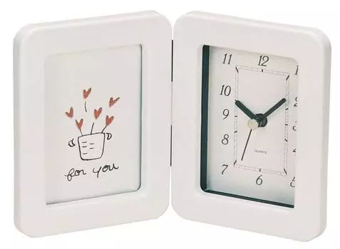 Ikeda Table Clock with Photo Frame Picture Clock White Pearl 64018