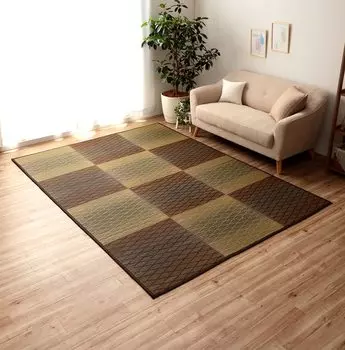 Ikehiko Corporation Igusa Rug Carpet Tatami Note Rectangle FX Diamond Brown Approximately 190 x 250 cm Geometric Pattern Humidity Regulating Effect