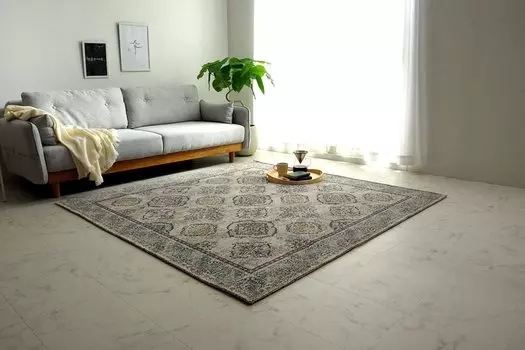 Ikehiko Corporation Rug Carpet Square Approximately 2 Tatami Tatami Levan Beige Approximately 185 x 185 cm Geometric Pattern Antique Style All Seasons