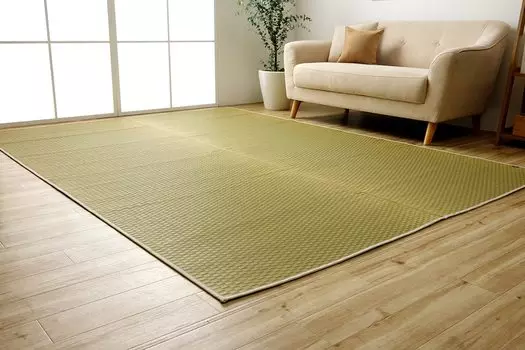 Ikehiko Corporation Rush Rug Carpet DX Plain Natural Approximately 191 x 250cm Domestic Lattice Simple Rectangular Year Backing Cushioning 3 Tatami