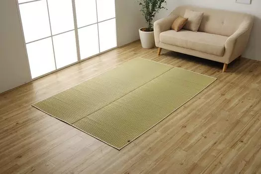 Ikehiko Corporation Rush Rug Carpet DX Plain Natural Approximately 140 x 200cm Domestic Lattice Simple Rectangular Year Backing Cushioning tatami