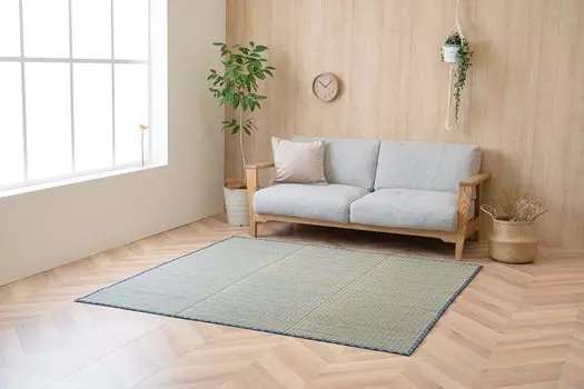 Ikehiko Corporation Rush Rug Carpet Tatami Note Square NCX Leap Blue 180 x 180cm Plain Humidity Adjustment Antibacterial and Deodorizing Effect