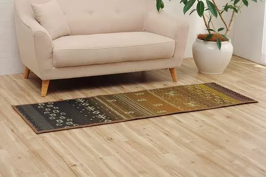Ikehiko Corporation Rush Rug Mat Gabe FX Sara Antibacterial and Odor Resistant Fabric Brown 60 x 180cm Non-woven Approx. #8482059