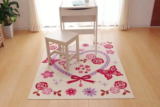 Ikehiko Desk Carpet Girls Heart Pattern Carry Two Ivory 133 x 170cm Approx. #4720239