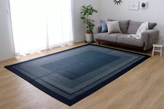 Ikehiko Domestic Rush Rug Carpet DX Ranks 176 x 230cm Navy Lined Approx. #8239010
