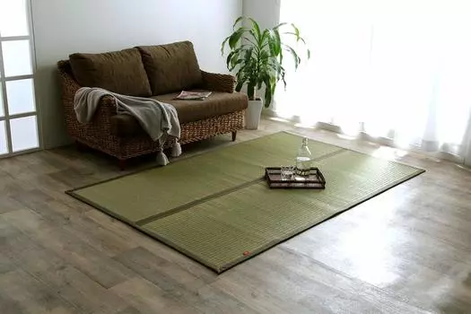 Ikehiko Igusa Rug Carpet Mat Rectangle DX Okinawa Big Khaki 128 x 200cm Made in Japan Backed Denim Fabric Approx. Hem #1718760