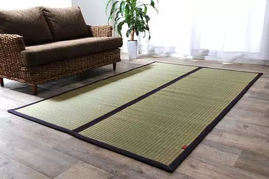 Ikehiko Igusa Rug Carpet Mat Rectangle DX Okinawa Beag Navy 128 x 200cm Made in Japan Backed Denim Fabric Approx. Hem #1718710