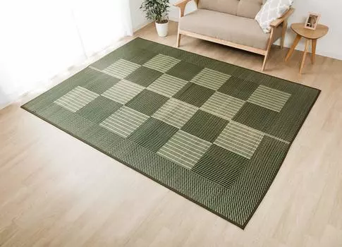 Ikehiko Rug Carpet Rush Tatami Mat Square Rug F Light Approximately 191 x 191cm Green Simple Modern Plump Lining Hiba Processing Made in Japan