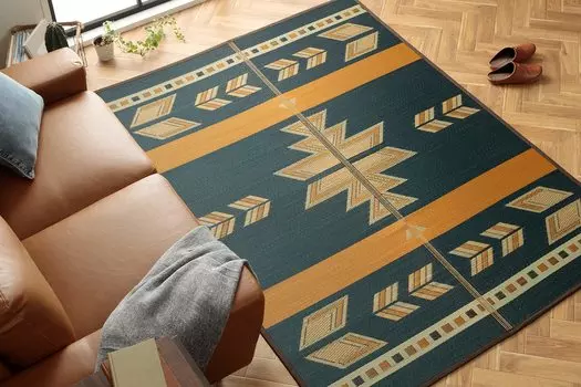 Ikehiko Rush Rug Carpet Rectangle DX Story Yellow 140 x 200cm Humidity Adjustment Compact Antibacterial and Deodorizing Effect Domestic Kyushu Kilim